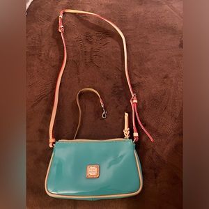 Dooney & Bourke Lexi turquoise and pink patent leather cross body bag